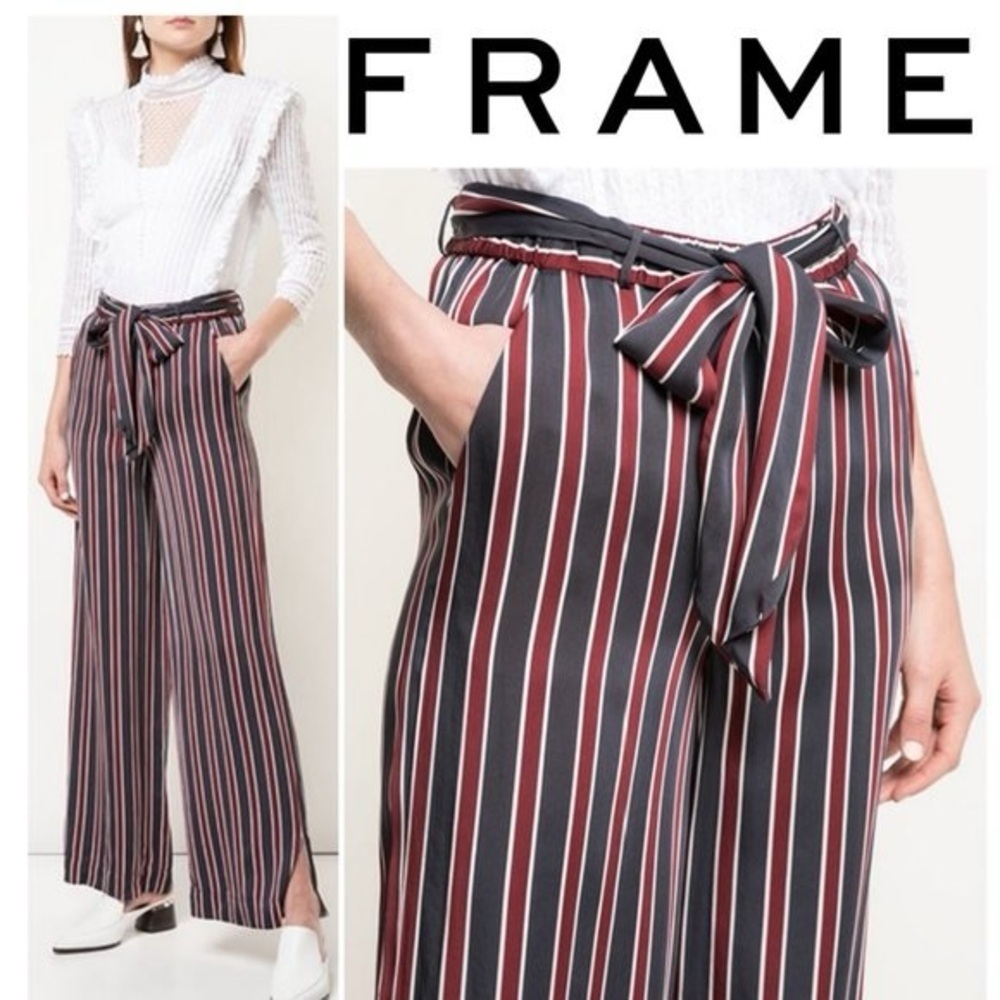 Frame Women's Striped Wide-Leg Pants - Black and Red Size Medium